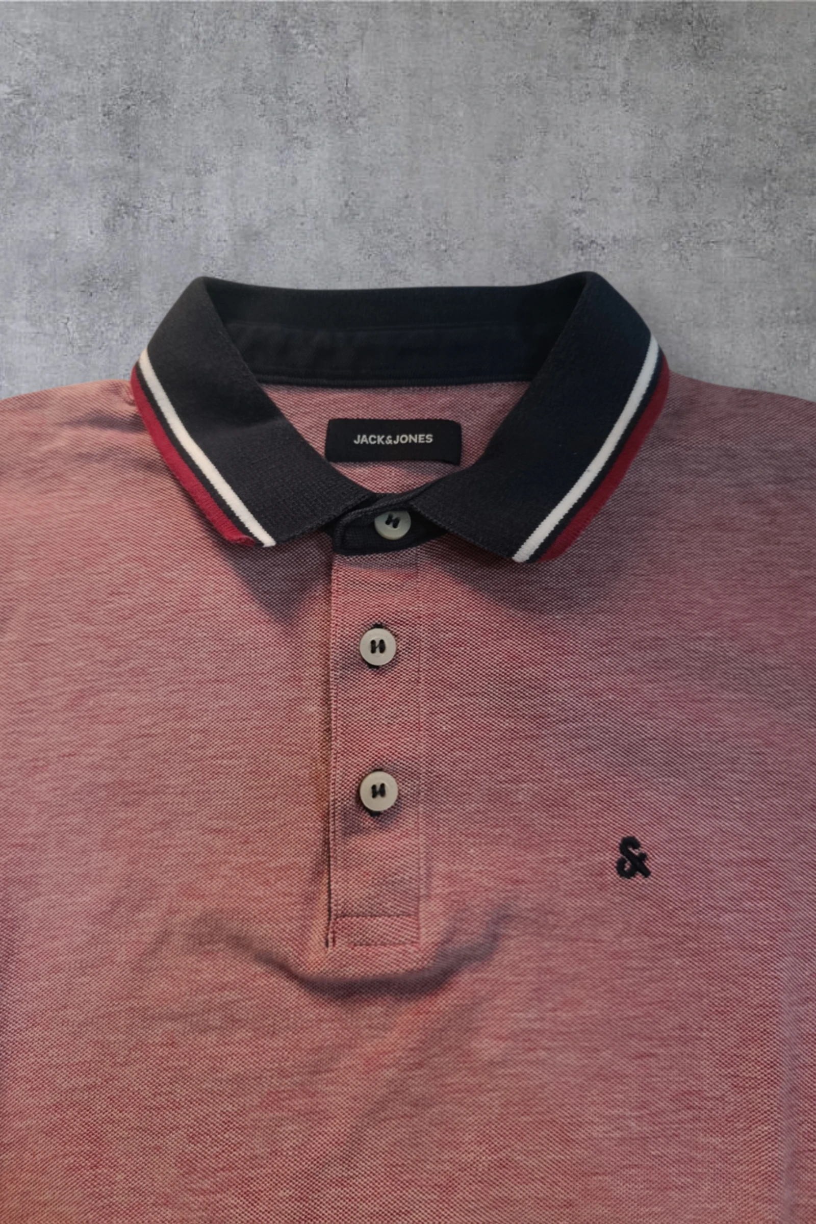 | Polo Jack & Jones Homem | Cor Rosa Mesclada | Gola Tipping Marinho Vintage | Tamanho M | – photo 4
